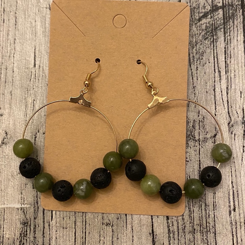 Jade and black lava rock earrings